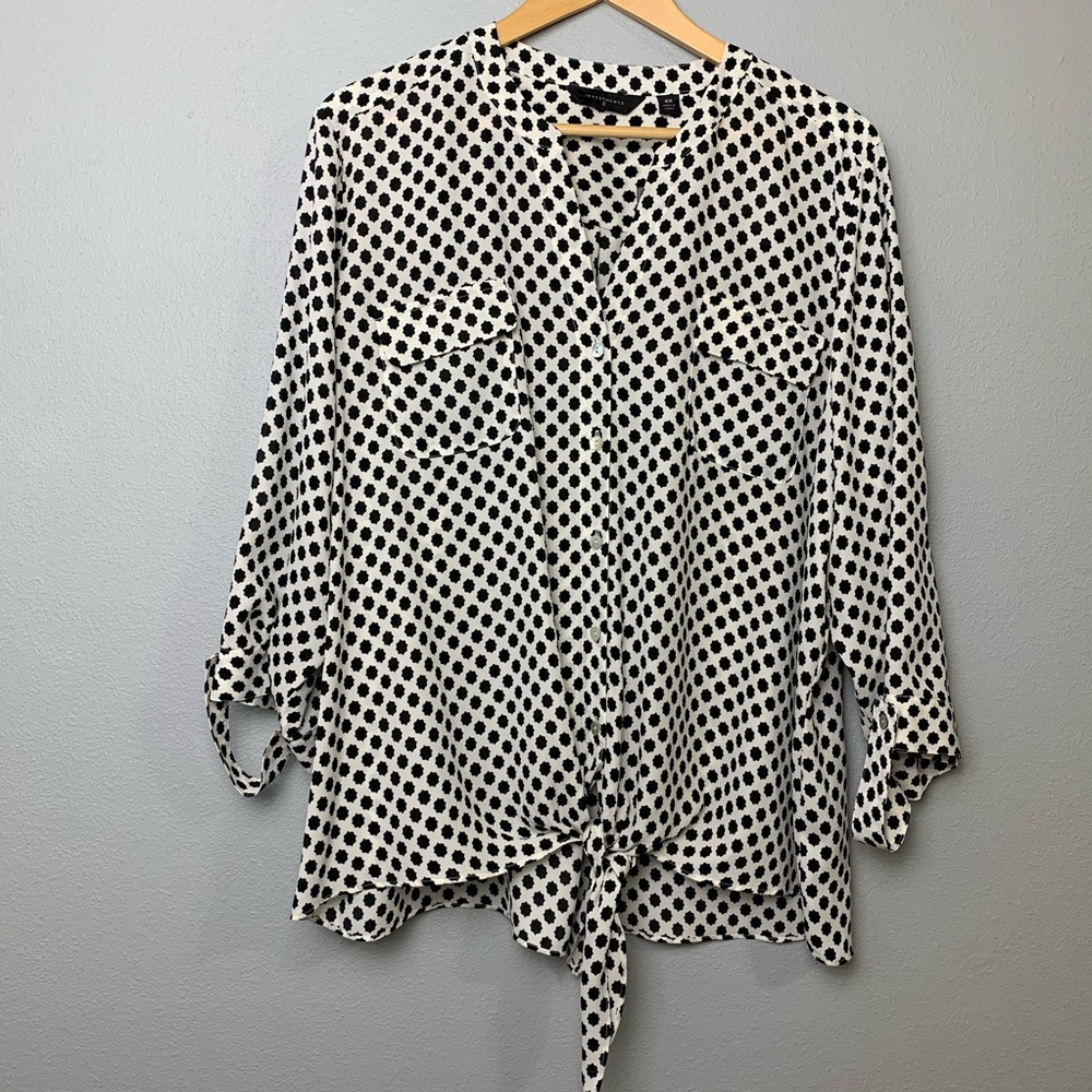 Investments II 3/4 Sleeve Black & White Blouse NWT